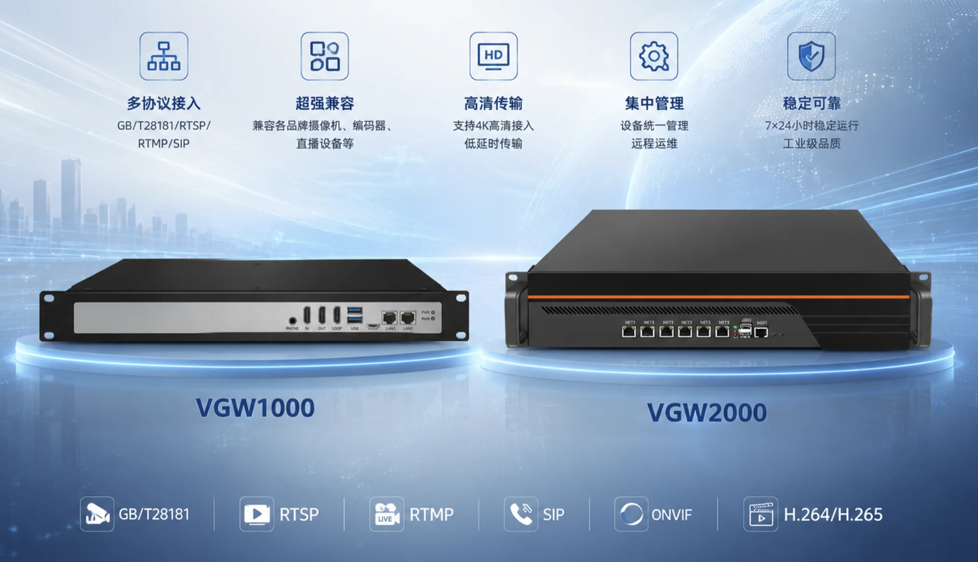 VGW1000 与 VGW2000 视频接入网关产品能力图